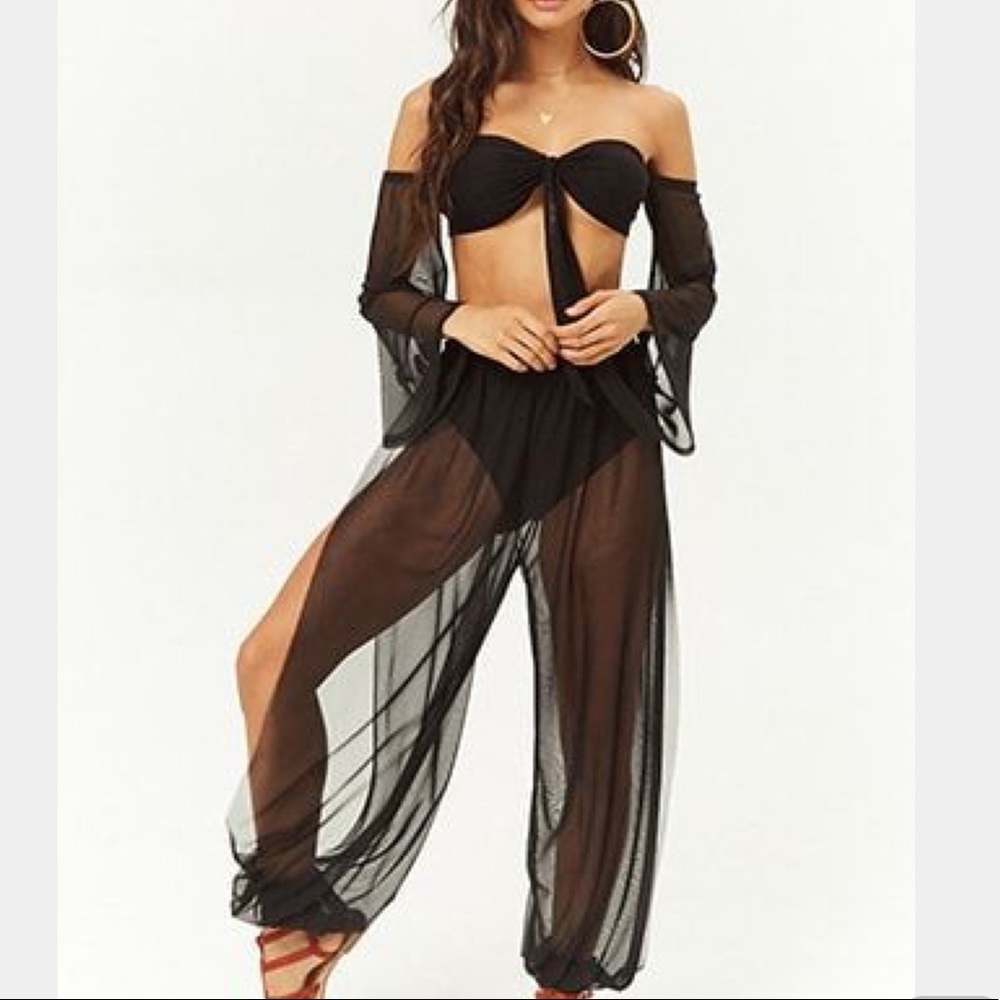 ISO forever 21 sheer crop top and pants set black
